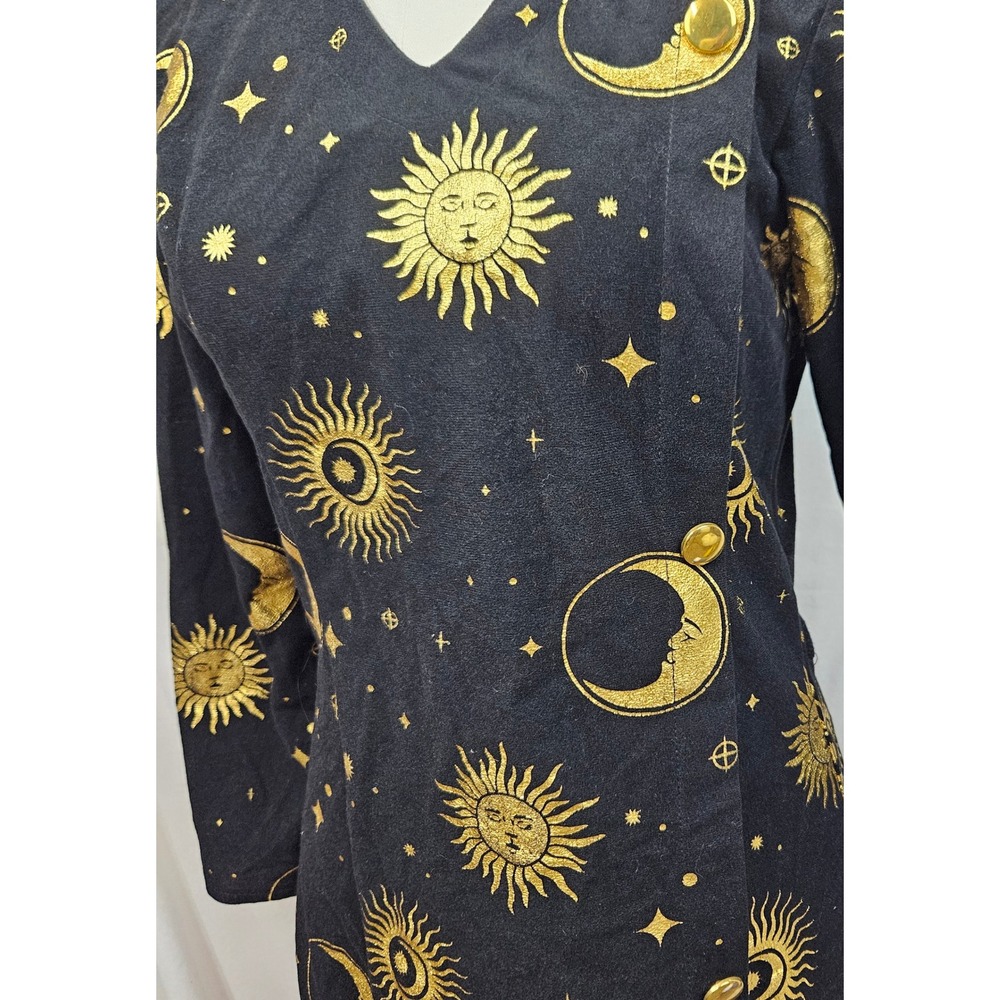 Underwraps Celestial Sun Moon Gold Metallic Hooded Mini Dress Black Sm Witchy - Picture 4 of 8